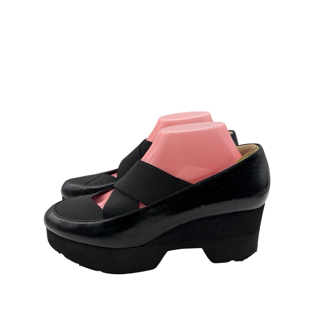 THIERRY RABOTIN BLACK WEDGE LUG SOLE SANDALS Sz 40 US 9.5 lightweight designer